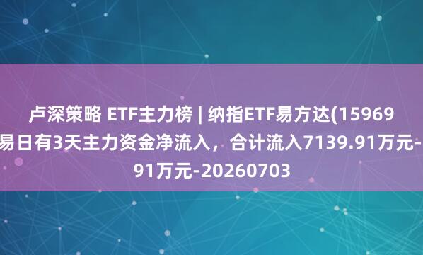 卢深策略 ETF主力榜 | 纳指ETF易方达(159696)近5个交易日有3天主力资金净流入，合计流入7139.91万元-20260703